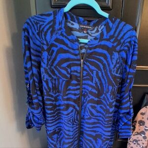 Blue and Black Zebra Print Zip Front Tunic